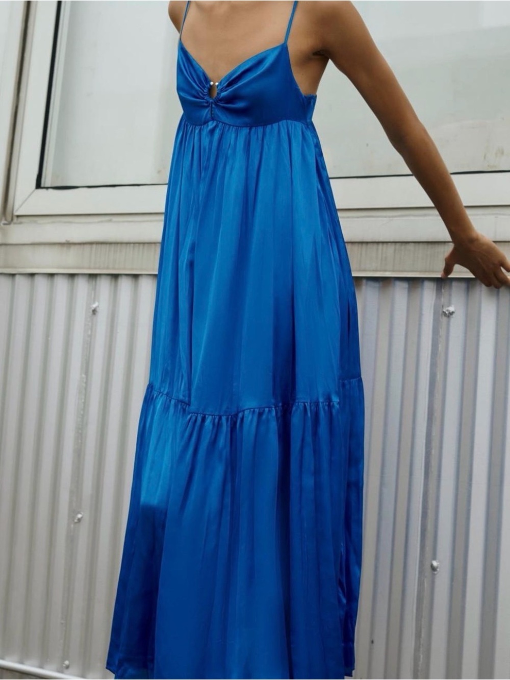 Zara Electric Cobalt Blue Satin Spaghetti-Strap Maxi Dress